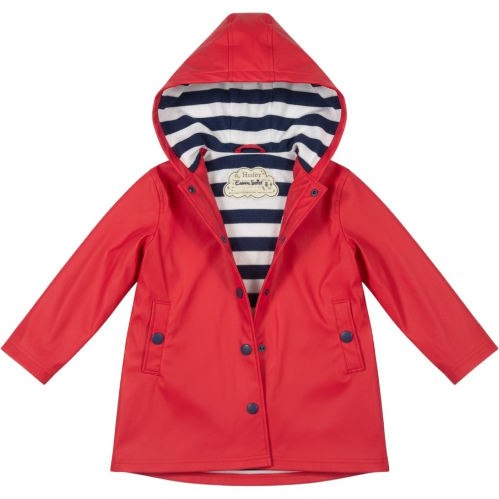 Hatley Kids Red Waterproof Raincoat Striped Lining Hooded Jacket Size 6